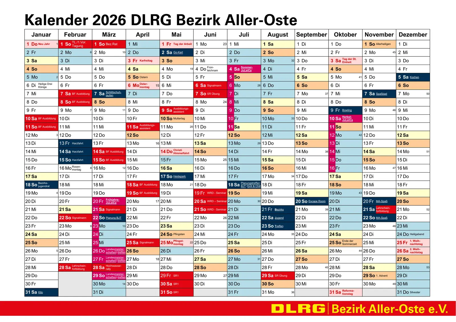 Vorschau Bezirkskalender 2026 DLRG Aller-Oste